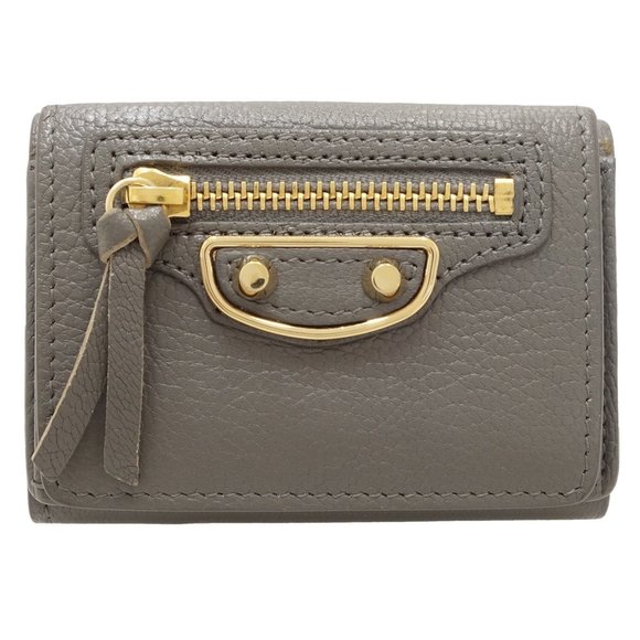 BALENCIAGA Edge City Mini Wallet 470059 Trifold Leather Gray 083207 - Picture 1 of 10